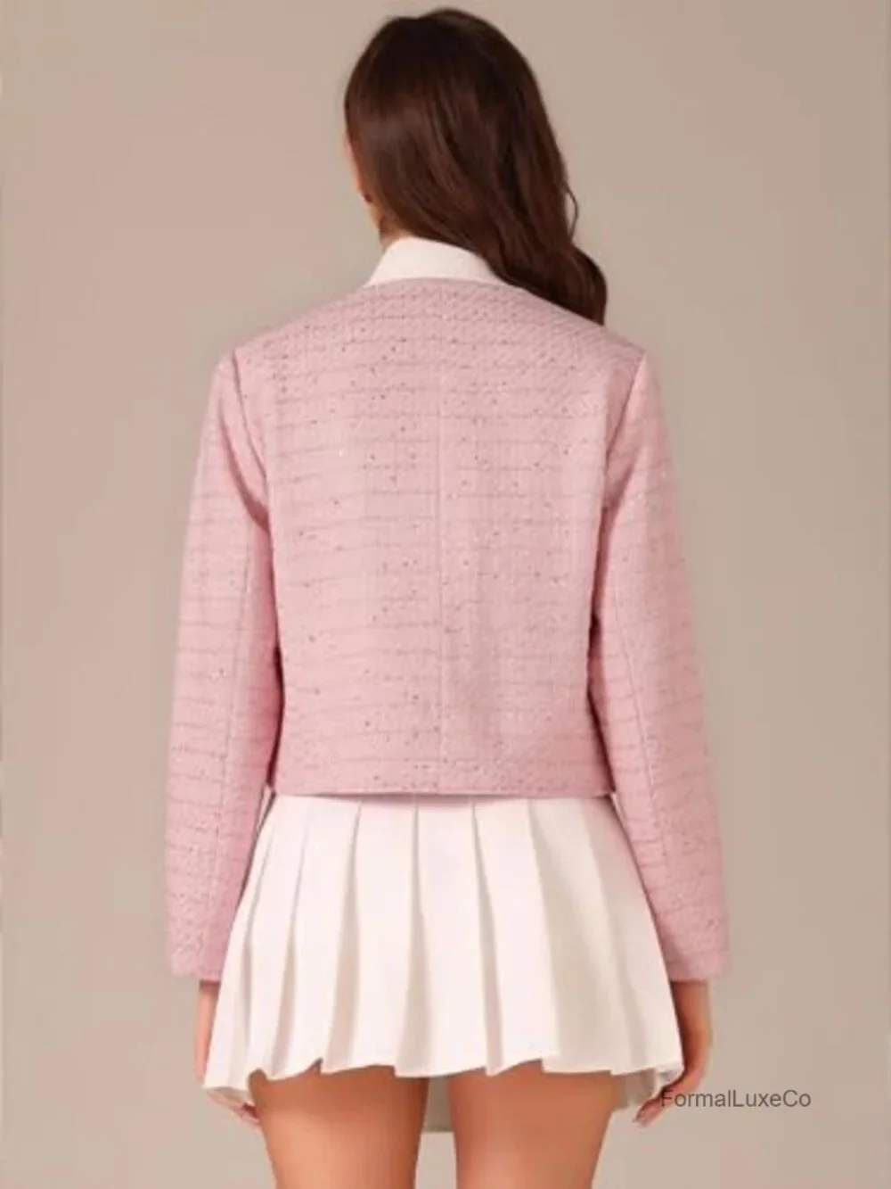 Tweed Blazer Long Sleeve Open Front Casual Jacket for Work - Picture 4 of 4